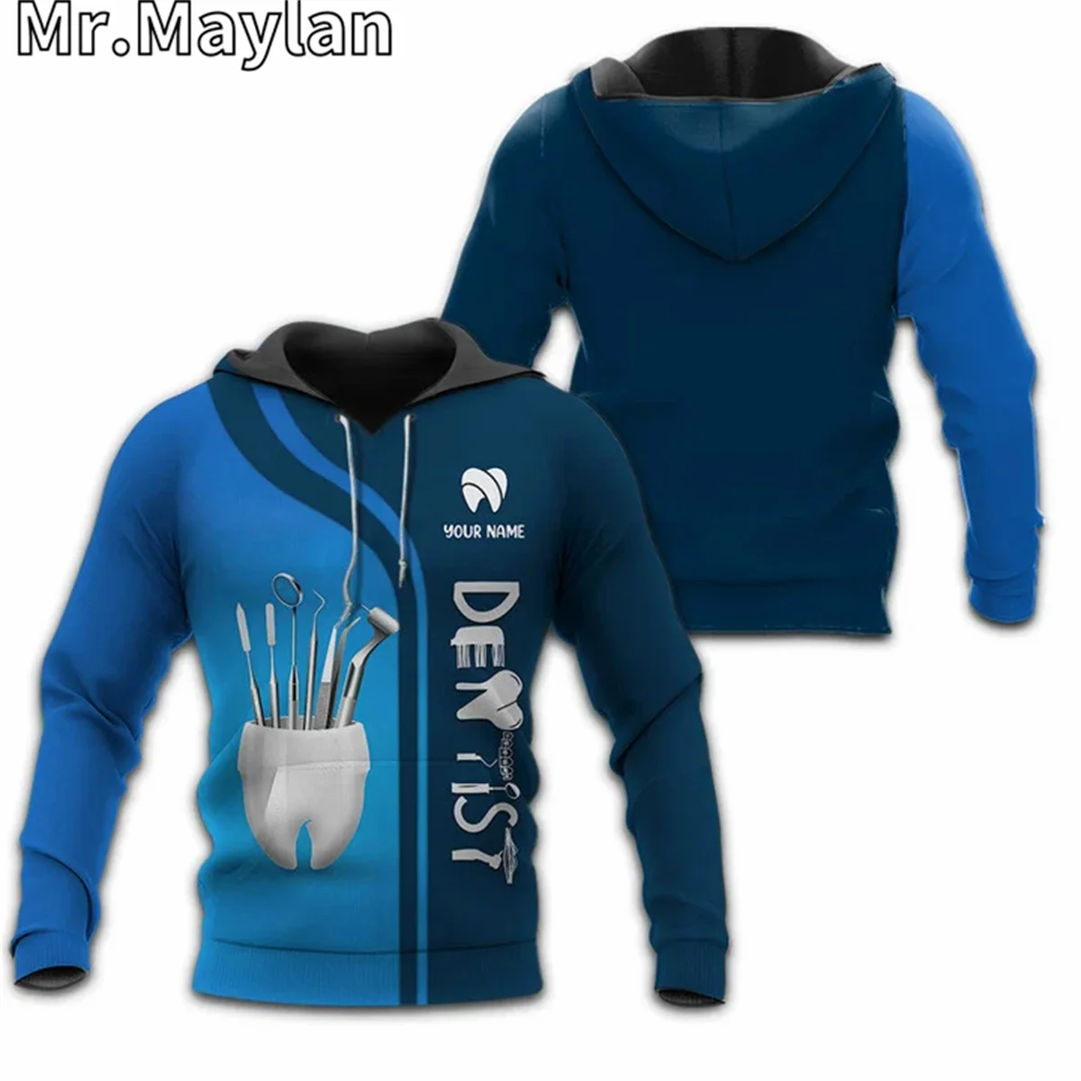 Custom Dentist Pattern Dental Clinic Uniform 3D Hoodie Men/Women Pullover Sweatshirt Hooded Jersey Tracksuit Outwear Coat A-811