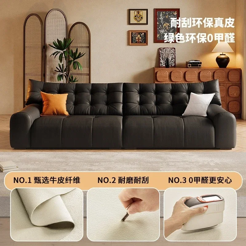 Retro big black bear sofa living room small apartment medium ancient high backrest new marshmallow leather sofa