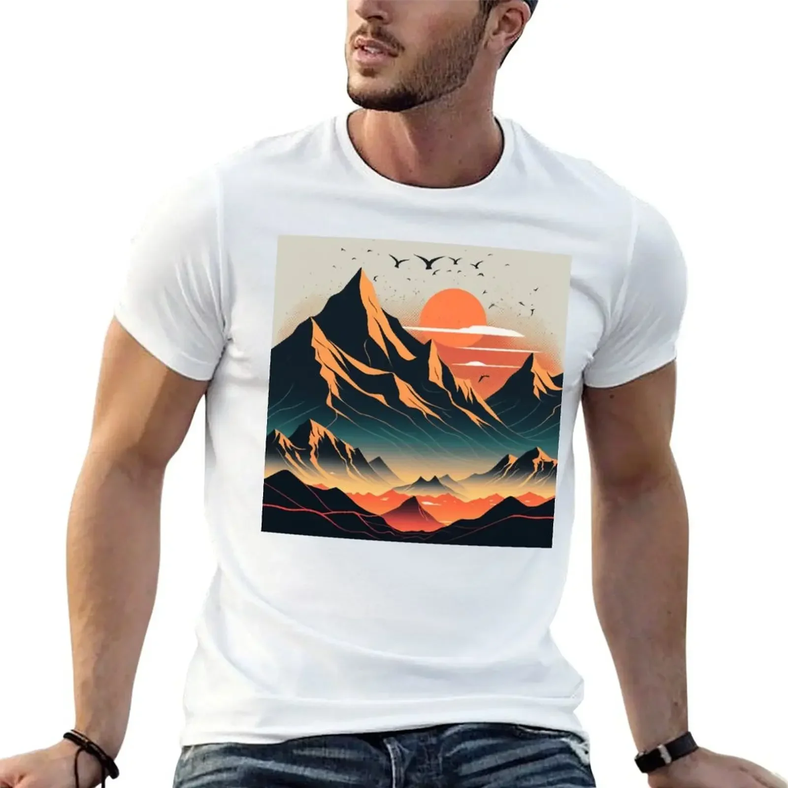

Retro Futuristic Mountain T-Shirt new edition graphic shirts summer clothes sweat shirts, men