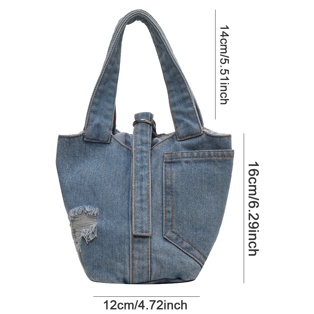 Damska torba typu Bucket Fashion Denim Street Handbag Solid Color Handle Handbag Casual Shoulder Bag for Date Party Shopping for Women