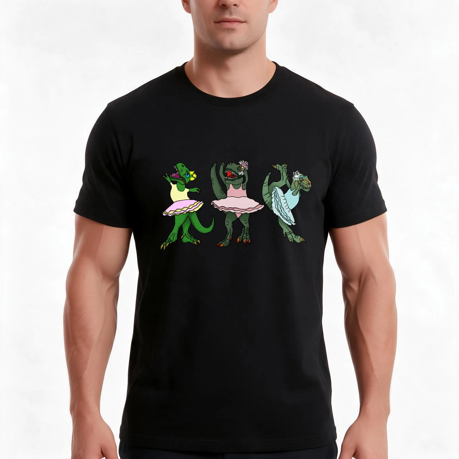 T-Rex Ballerina Dinosaurs T-Shirt, Summer Casual Cotton Tee, Oversized Streetwear Tops, Vintage Graphic Print, Unisex Men Women