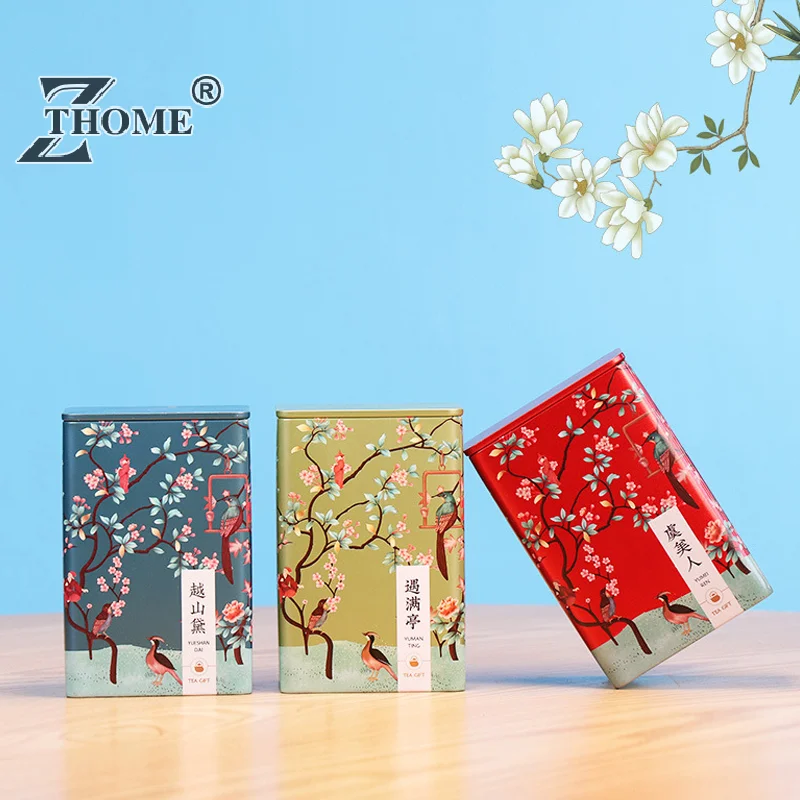 Tea Tin Square Tin Portable Metal Tin Tea Box Storage Portable Chinese Iron Box Tea Sealed Pot Living Room Coffee Table Tea Set