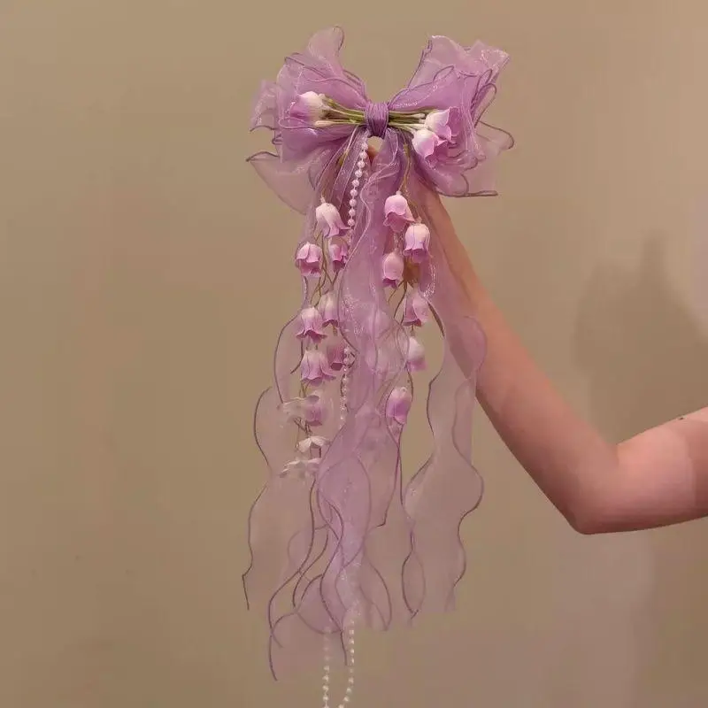 Fashion Tassel Hair Clip with Mesh Bow for Girls Wedding Party image 5