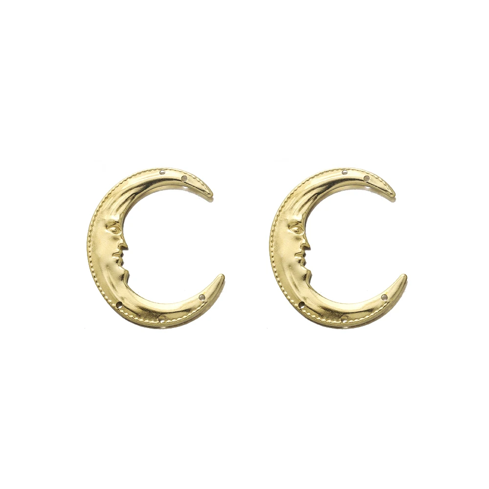 Jewelry Accessories 6Pcs Raw Brass Moon Face Charm Connector Crescent Pendant Link for Diy Jewelry Earrings Necklace Making