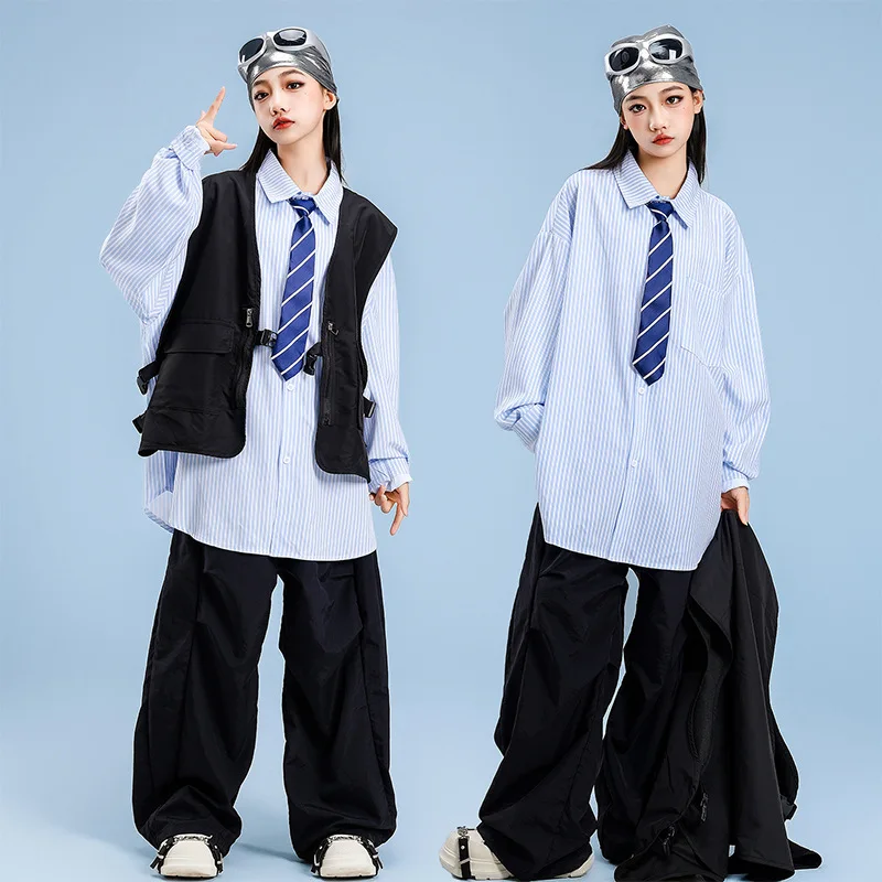 

Костюмы в стиле хип-хоп для девочек, джазовый сценический наряд, рубашка большого размера, брюки-ташуйки, детская одежда для танцевальных шоу, одежда для уличных танцев, 4443