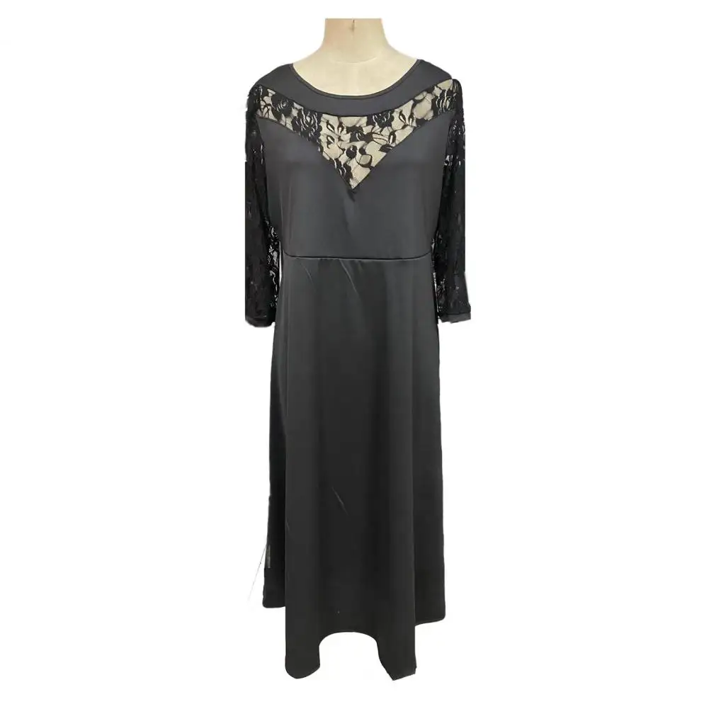 Beautiful Oversized Dress  A-Line High-Waist Women Dress  Plus Size Lace Stitching 3/4 Sleeve Evening Dress