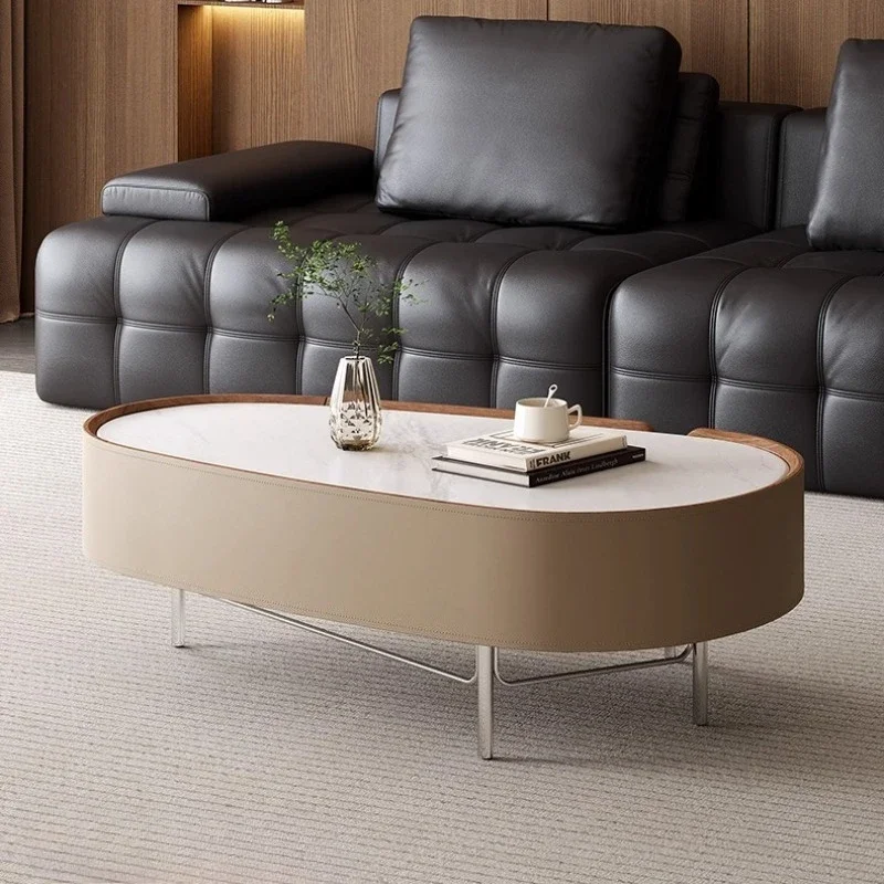Modern luxury coffee tables Sedentary Coffee table Rock slab saddle leather side table living room furniture home furniture