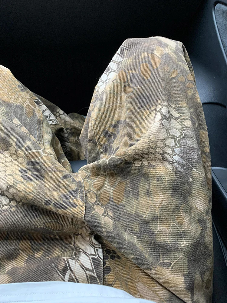 

Ретро-джинсы с американским камуфляжным принтом под змеиную кожу, свободные, мужские, летние, модные, брендовые, в стиле хип-хоп, прямые брюки-трубы