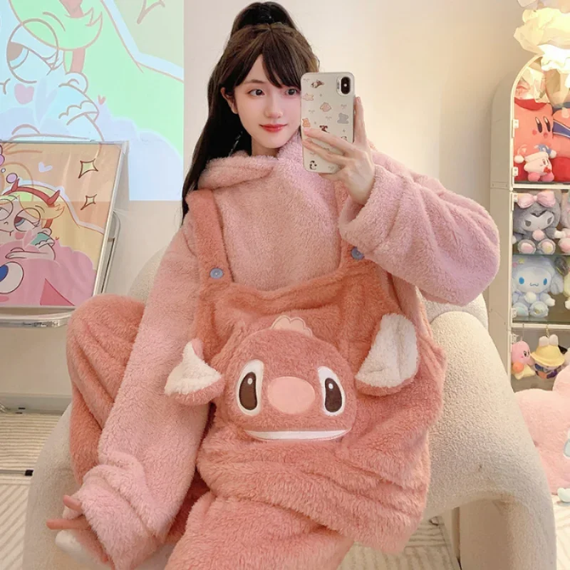 Disney pajamas winter two-piece suit Stitch loungewear cartoon women's suit theral hooded pullover DisneyStitch women's pajamas