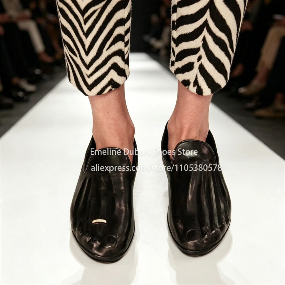 Novelty Metal Ring Embellished Foot Shaped Slippers Ruched Front Slip on Flats Office Daily Casual Women Dress Shoes Plus Size