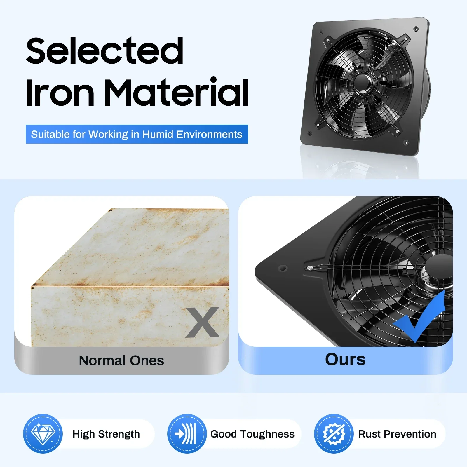 مروحة 750 وات 110 فولت، 2800 دورة في الدقيقة 8000 CFM مروحة تهوية 16 بوصة، مروحة محورية صناعية، مناسبة للمطبخ، ورشة العمل، والفندق