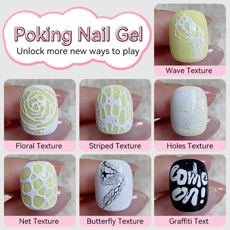 BORN PRETTY 5ml Nero Bianco Nail Poke Art Colla Gel Smalto per unghie Foro in pizzo Bolla Ocean Texture Onda Hollow Scolpire Nail Art