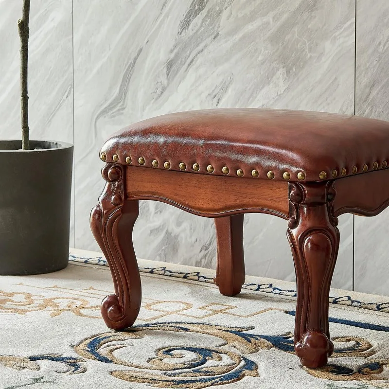 

Foot Stool Ottoman Foot Rest Microfiber Leather Upholstered Footstool For Sofa, Living Room, Entryway, Solid Wood