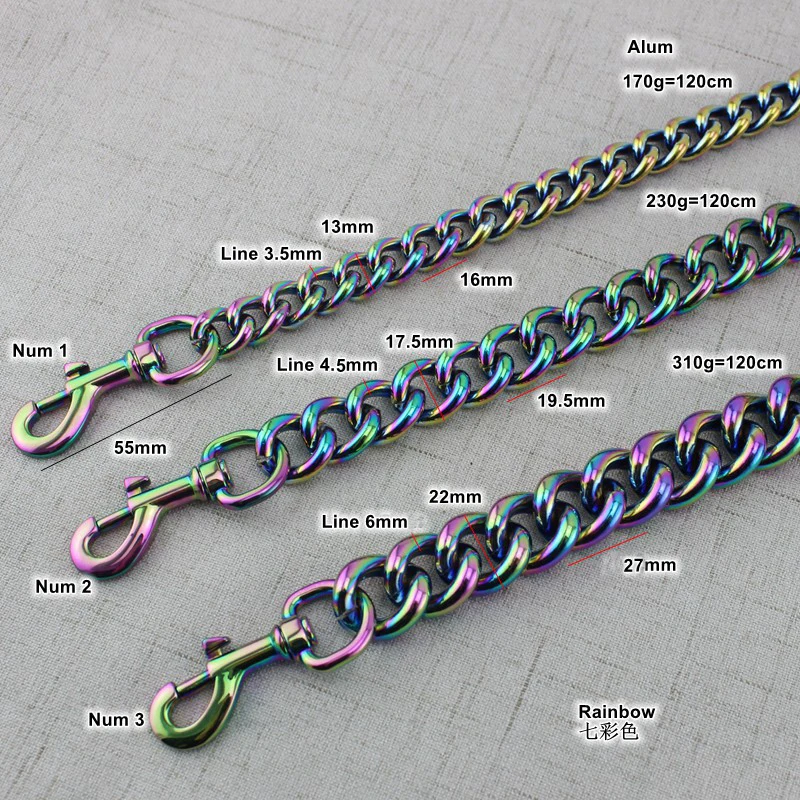 Rainbow lantern chain bag factory quality plating aluminum chain hardware accessories metal package chain rough