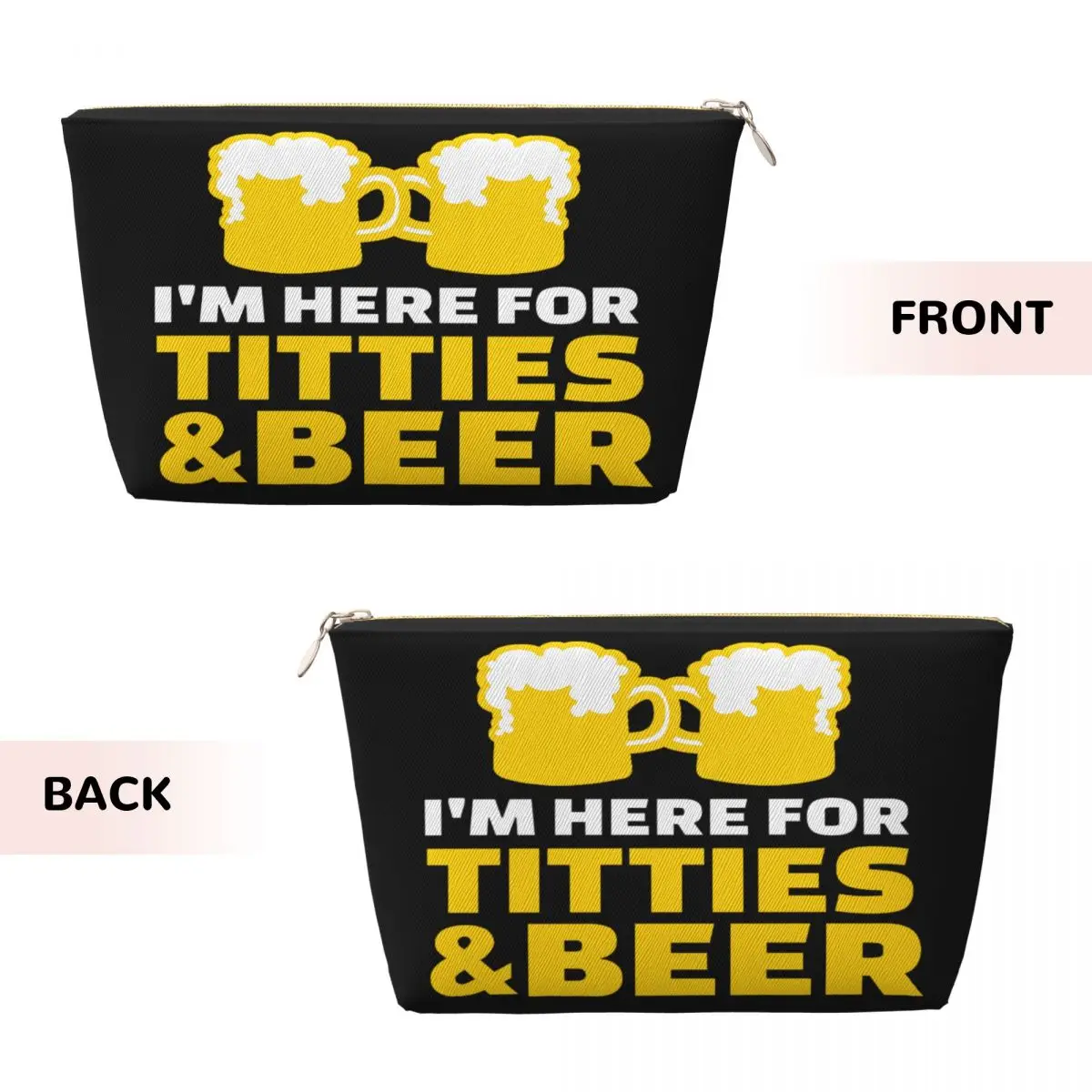 Custom Funny Quotes Titties And Beer Toiletry Bag for Women Makeup Cosmetic Organizer Ladies Beauty Storage Dopp Kit Box