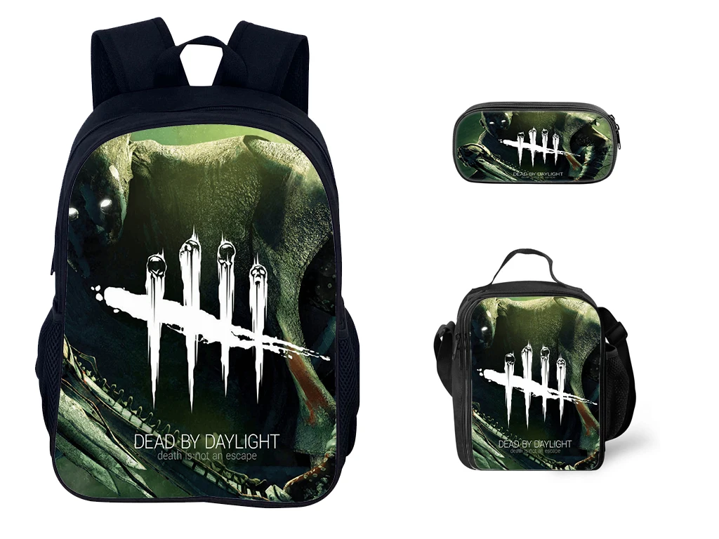 3 Pcs D-ead by Day-light Backpack Set Kids Back to School Book Bag-Novelty Daypack+Lunch Bag+Pencil Case