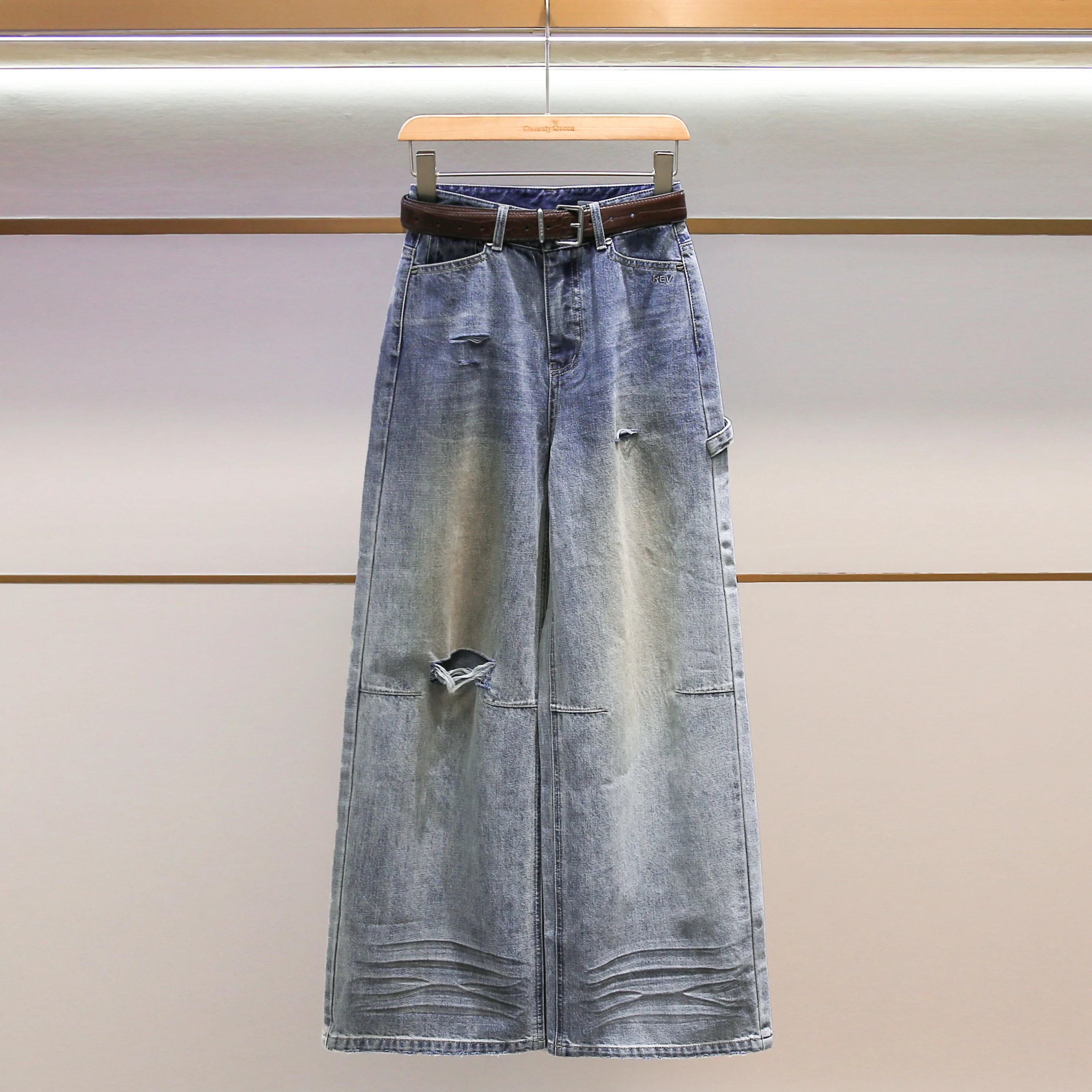 

Широкие джинсы с высокой талией и поясом, винно-красные adient, повседневные женские модные осенние новые поступления