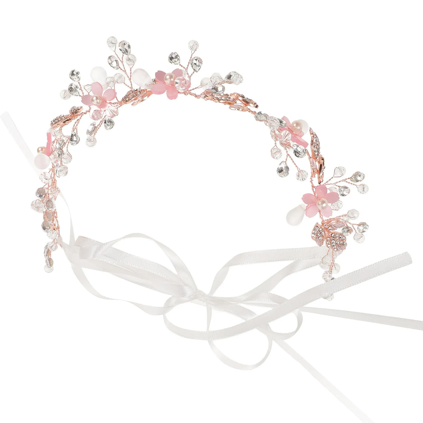 Bridal Floral Pearl Crystal Headpiece Wedding Hair Accessory for Bridesmaids and Flower Girls