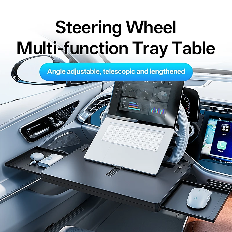 

Extendable Steering Wheel Tray Car Temporary Tray for Driver Adjustable Silicone Anti Slip Clip Foldable Hidden Tray