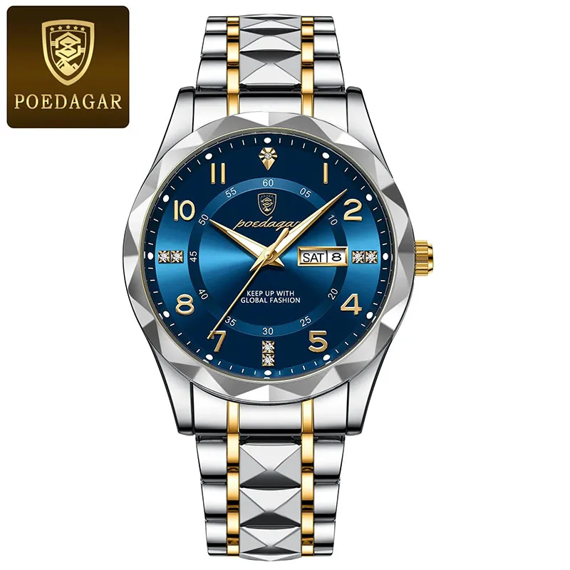 Top Brand Stainless Steel Watch Men Luxury Business Luminous Calendar Quartz Clock Sport Waterproof Gold Man Military Watch 2024