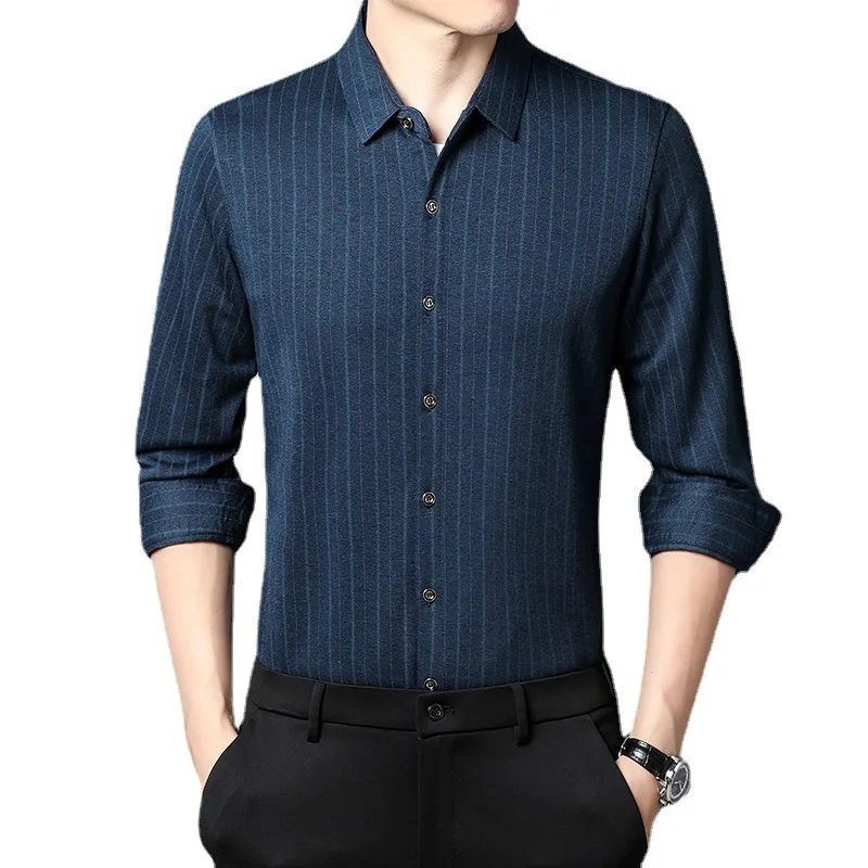 Camisa informal de manga larga para hombre, camisa fina a rayas, a la moda, primavera y otoño, novedad de 2024