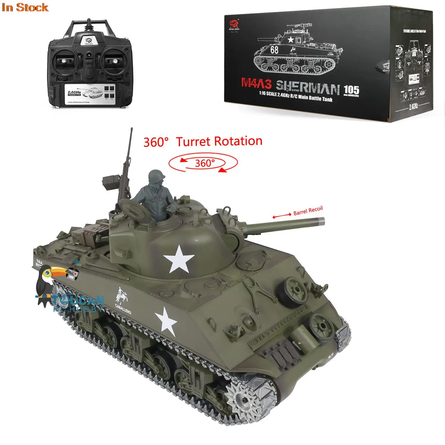 1/16 HENG LONG 7.0 aggiornato M4A3 Sherman RC Tank 3898 Barrel il 360 ° torretta TH17677-SMT4