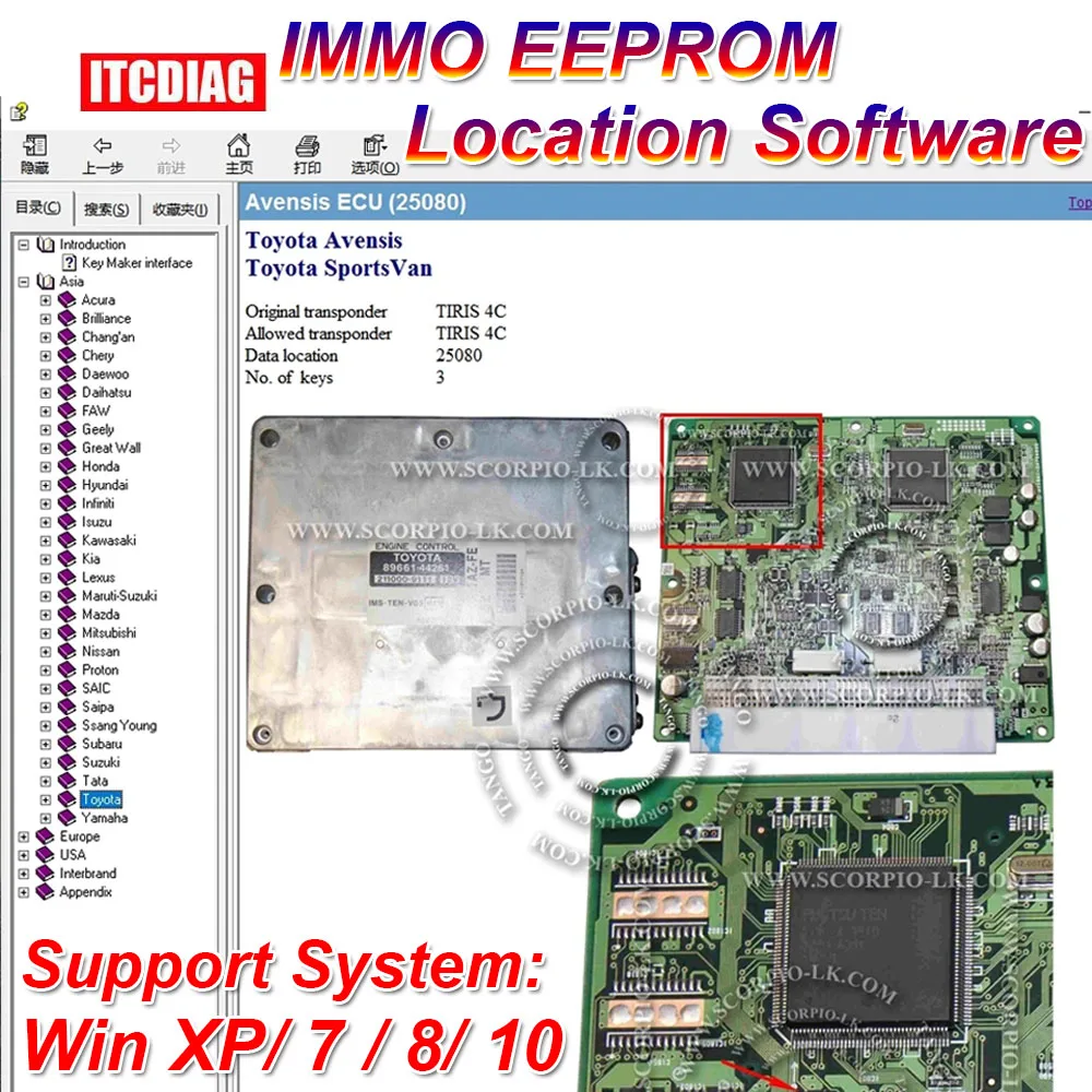 Il Software di localizzazione Immo off EEPROM mostra il numero di chiavi di posizione dei dati del Transponder autorizzato originale per la