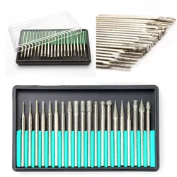 20PCS 2.35/3mm Shank Diamond Grinding Burr Needle Point Engraving Carving Polishing Glass Jade Stone Drill Bit Rotary Tool Set