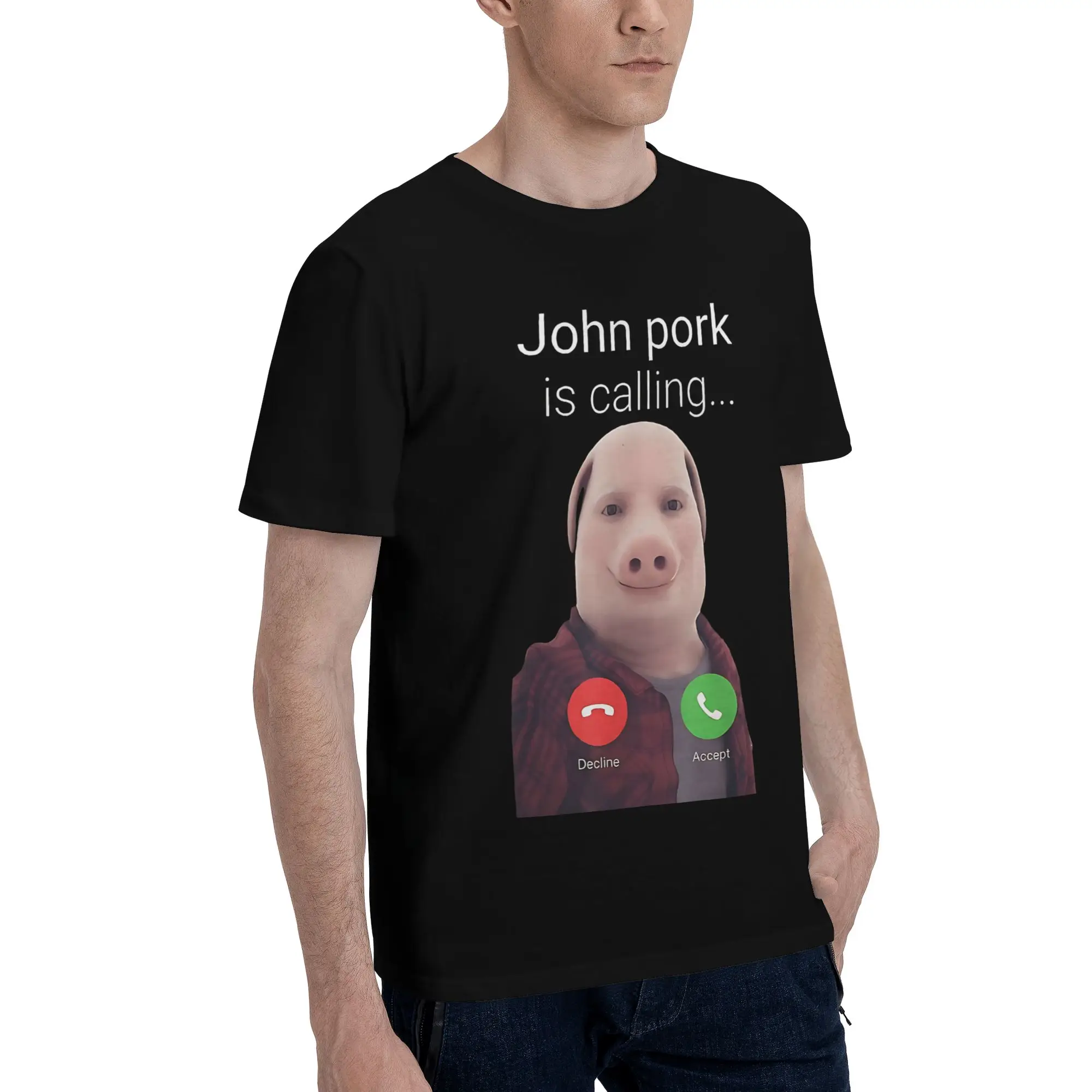 John Pork Is Calling Graphic Funny 100% Cotton T-Shirt  Tees Tops For Men