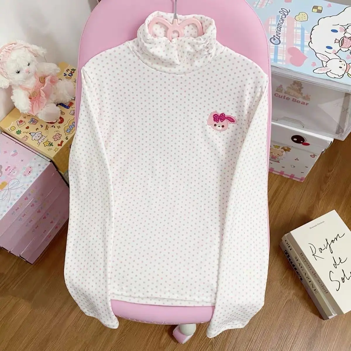 Japanische süße süße MP Tochter Kleidung Jojifuku Polka Dot Langarm T-Shirt Herbst Winter lose alle Match Thermo-Unterhemd