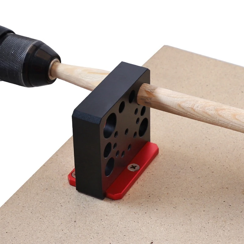 1Set pembuat Dowel yang dapat disesuaikan, Jig 8 mm-20 Mm dengan pisau karbida perlengkapan pertukangan paduan hitam & merah