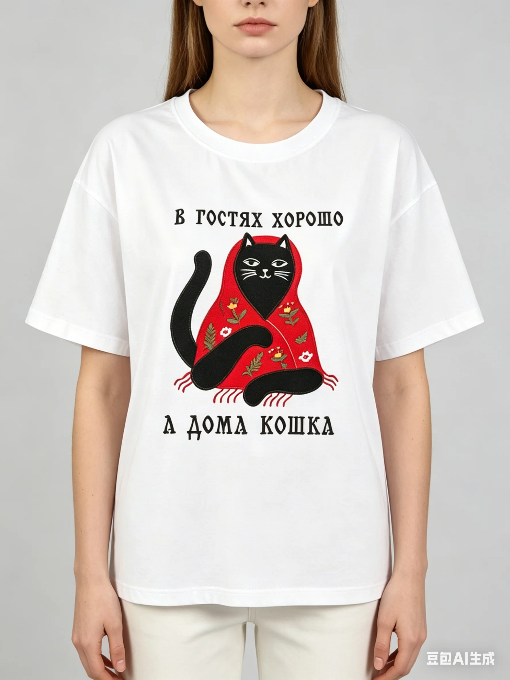 Funny Black Cat Printing Cartoon T-shirts High Quality Soft Cotton Summer Short Sleeve Graphic Tee Russian Fashion Sweet Women