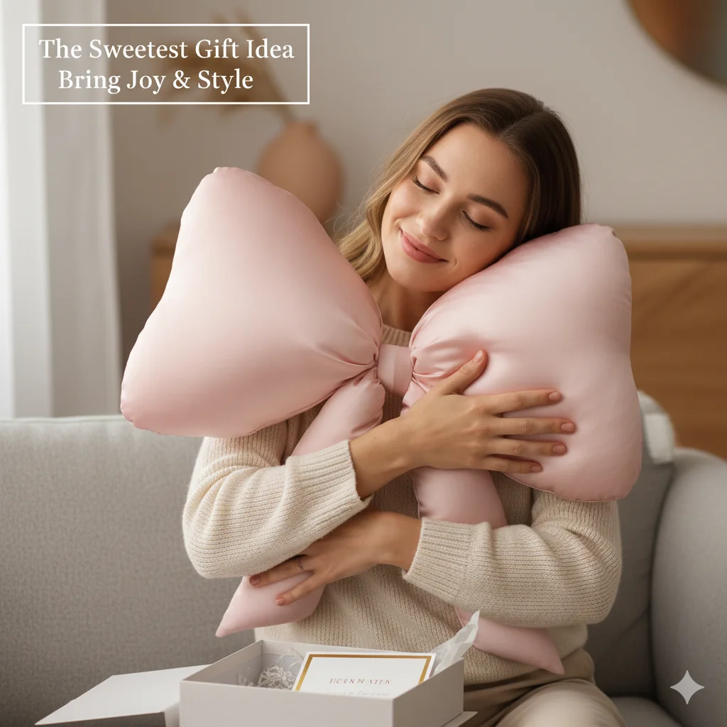 

Large Satin Bow Throw Pillow Soft Filled Decorative Butterfly Shape Cushion Sofa Bed Girls Room Aesthetic Cozy Home Accent Decor