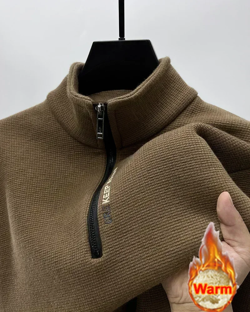 Motorcycle Men's Clothing Turtleneck Sweater Fashion Men Knitwear Solid Color Chunky Half Zipper Thickening Sweater Luxury Warm