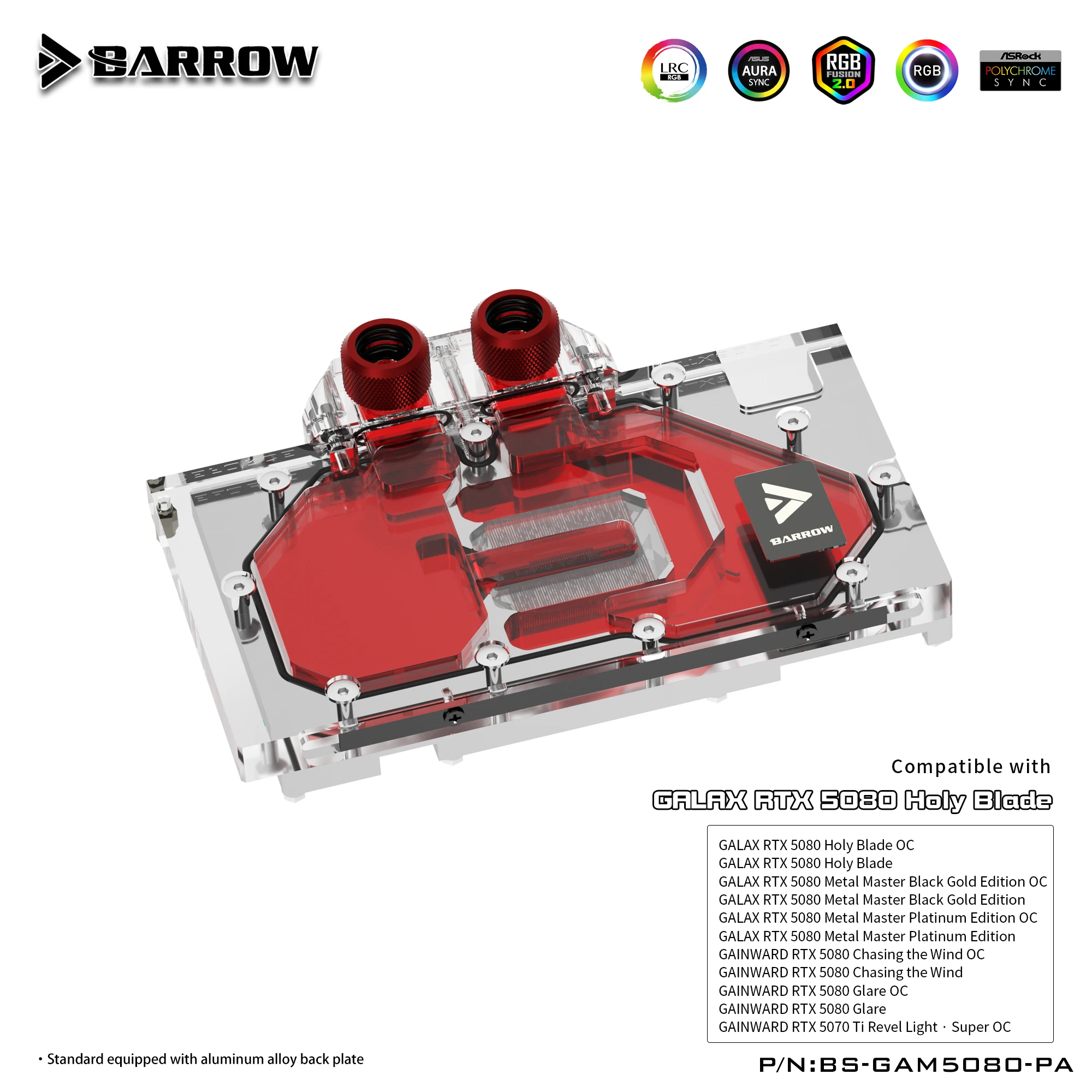 Barrow GPU Water Block For Galax/Gainward GeForce RTX5080 With Backplate PC Cooling Radiator BS-GAM5080-PA