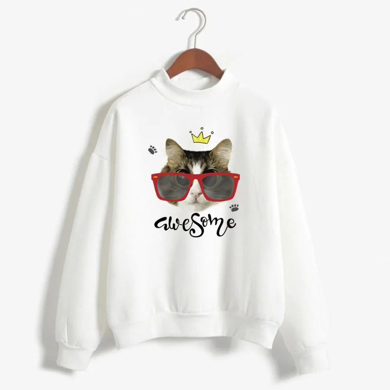 

Lovely Cat Graphic Print Women Sweatshirt Sweet Korean O-neck Knitted Pullover Thick Autumn Winter Candy Color Lady Clothing