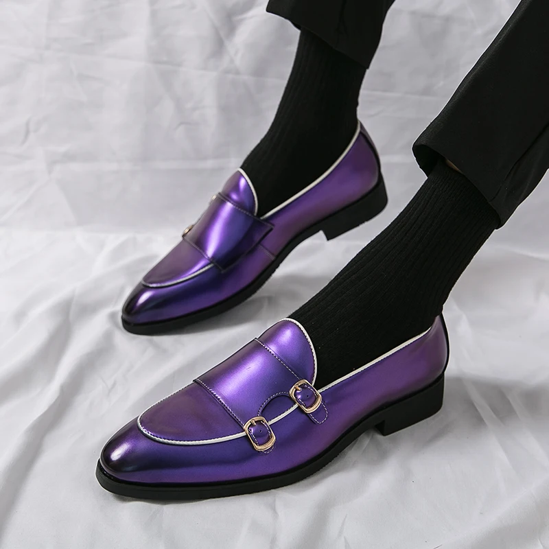 loafers Men Shoes Formal Business Tassel Leather Shoes Moccasin Soft Sole Wedding Shoes purple Casual Shoes big size:38-48