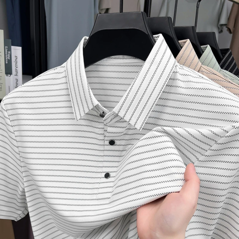 

2025 Summer Men's Striped Polo Shirt Breathable Fabric Stylish Design Perfect for Casual Wear - Bulk Stock Available