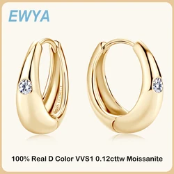 EWYA Premium Real 0.12cttw Moissanite Hoop Earrings for Women Girls S925 Silver Earring Party Fine Jewelry Small Ear Buckle Gift