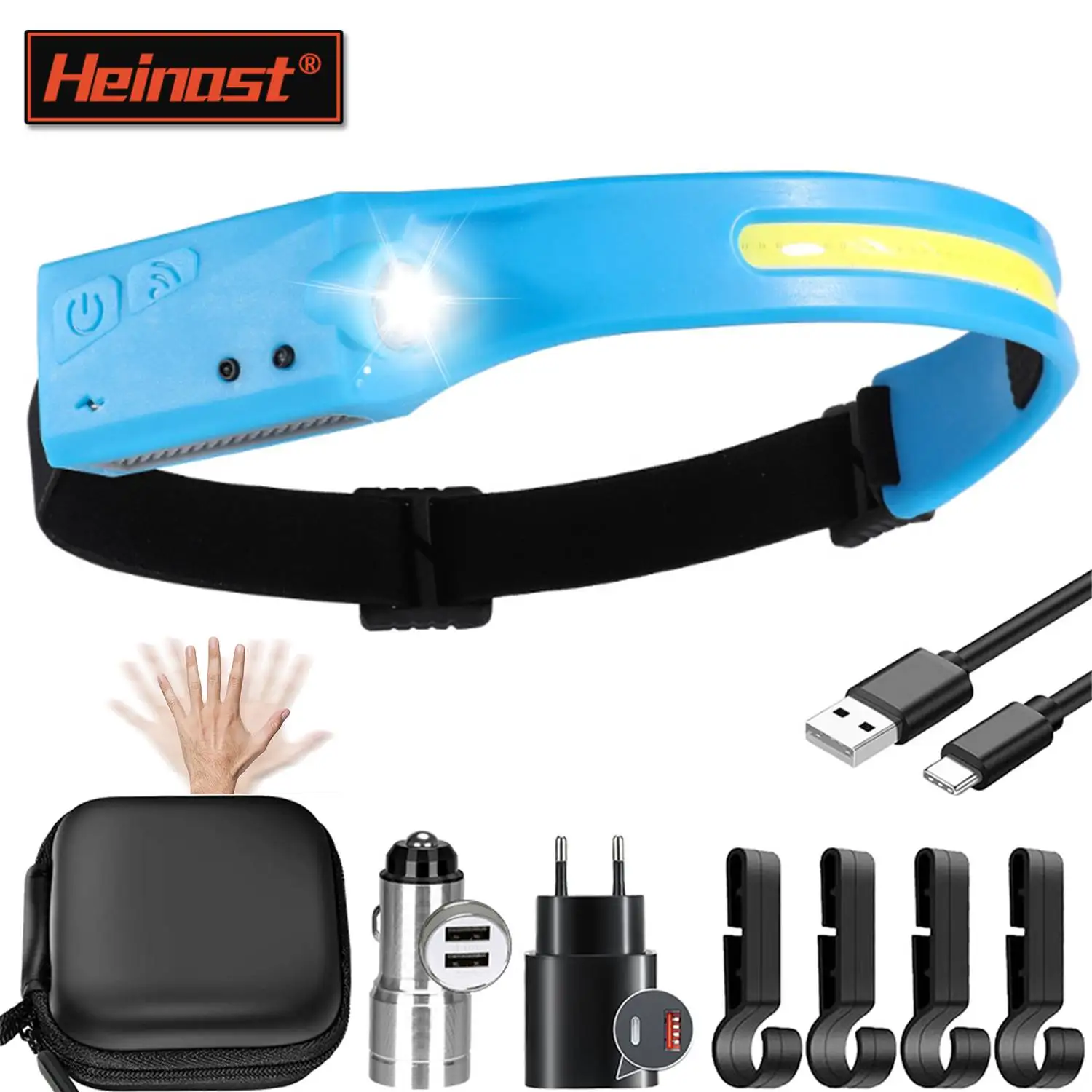 

Heinast Induction Headlamp COB LED Head Lamp with Built-in Battery Headlight Flashlight USB Rechargeable Head Torch Work Light