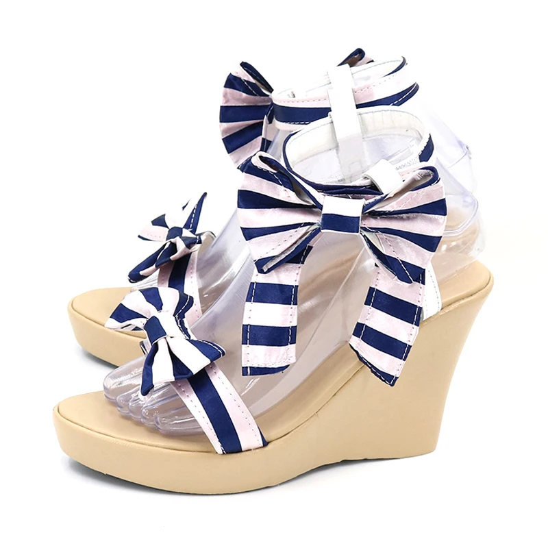 New! Shirasu Azusa Cosplay beach Shoes Blue Archive Blue and white stripe lovely beachwear customize high heels