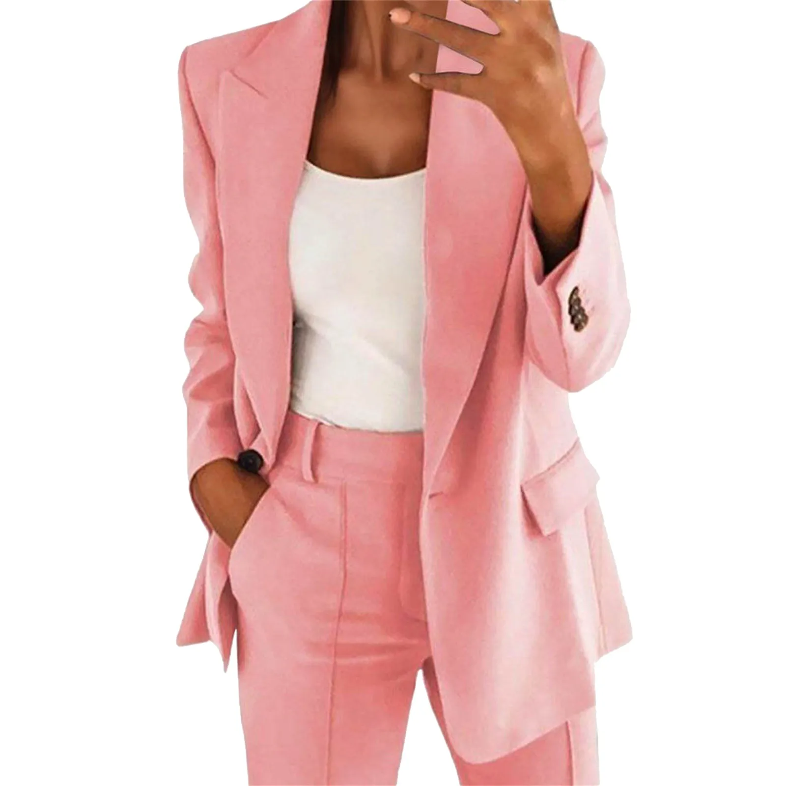 For Lady Suit Coat Long Sleeve Buttons Blazer for Daily Wear Suit Jacket Fashion Solid Color Turndown Collar Suit Jacket