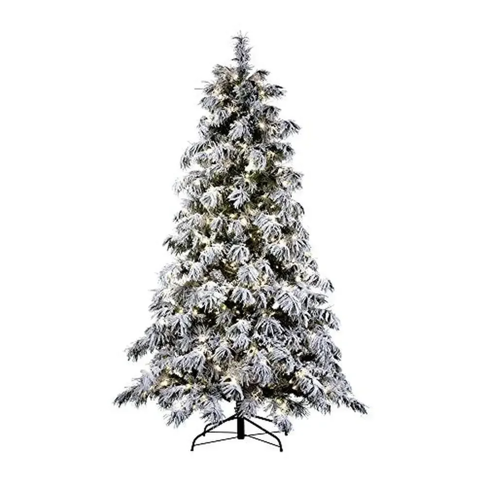 7.5ft Snowy Spruce Christmas Tree LED Lights Memory Wire Folding Stand Indoor Use Flame-retardant PE 852 Branches 54