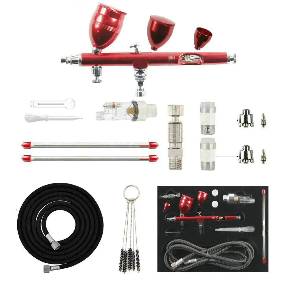 

Joystar 0.2mm 0.3mm 0.5mm Dual Action Airbrush Spray Paint Gun Kit with Three Different Capacity Cups(2CC,5CC,13CC) air Filter