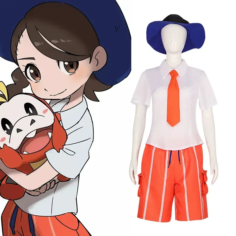 Disfraz de Naranja Uva Academy, disfraz de Pokemoning escarlata y violeta, sombrero, camisa, corbata, calcetines, trajes, uniforme escolar Juliana Florian ujfj