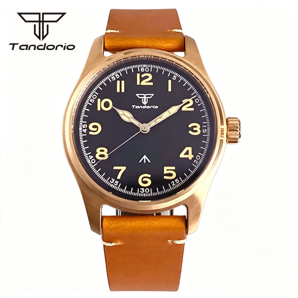 Tandorio Retro CUSN8 Bronze 39mm Piloten-Mechanikuhr AR Saphirglas NH35 Miyota8215 Uhrwerk oder VH31 Quarz Taucheruhr