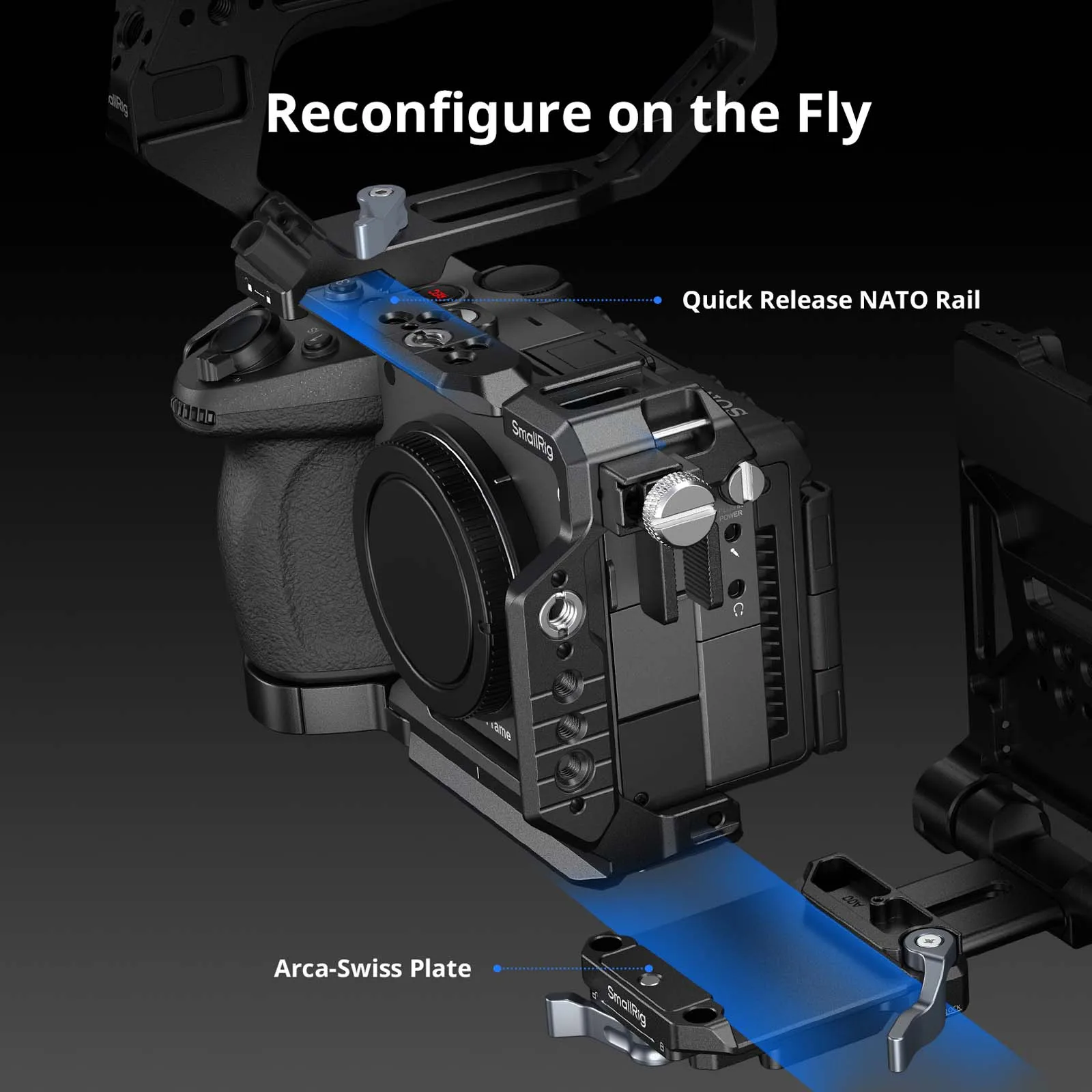SmallRig FX5 "HawkLock" Kamera-Cage für Sony FX5 mit Klemme für HDMI-Kabel, Top-Platte mit 1/4"-20 / 3/8"-16 Arca-Typ Schnellwechselplatte – Detail 19