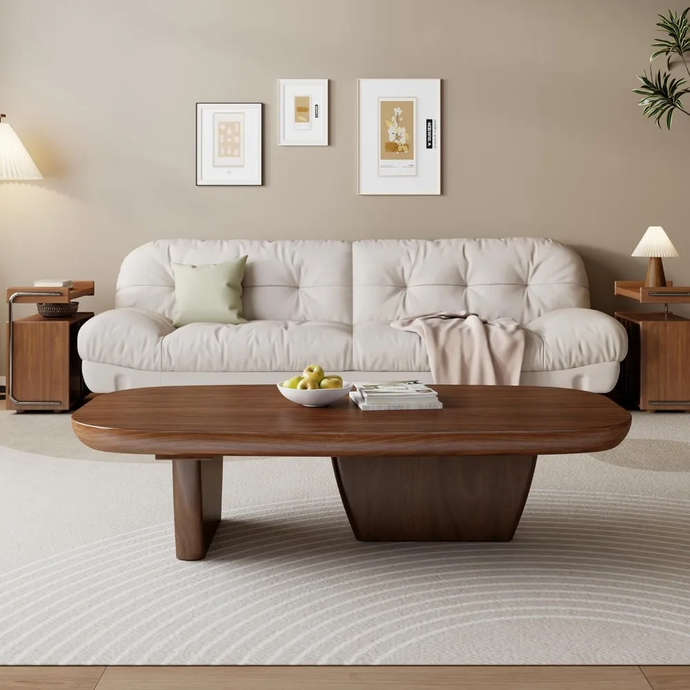 Mid Century Modern Walnut Coffee Table, Rounded Corners, Suitable for Living Room and Office