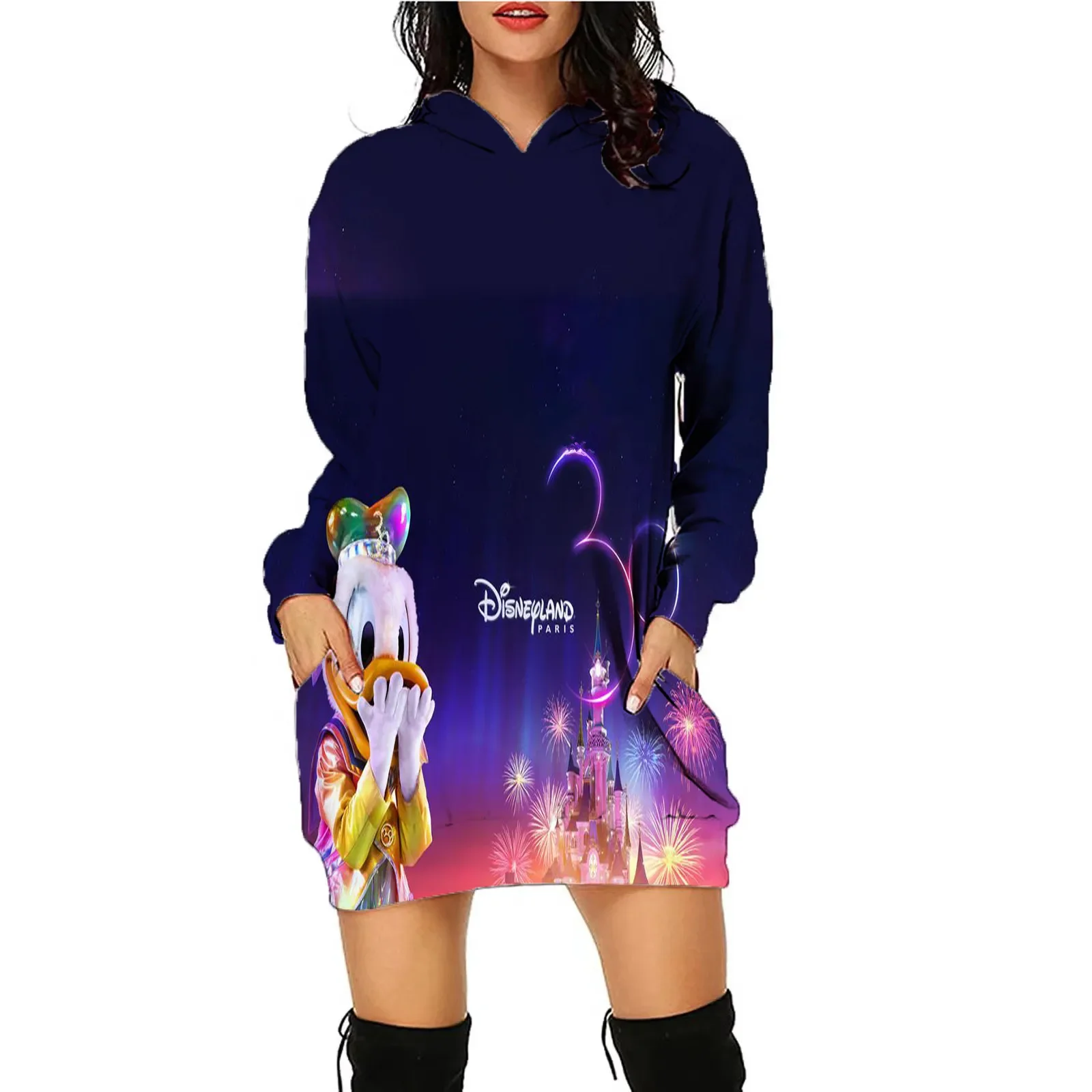 Disneyland Paris 30th Anniversary 3D Hoodie Women's Sweater Dress Autumn Winter Casual Sexy Hoodie Dress Party Long Sleeve Dress