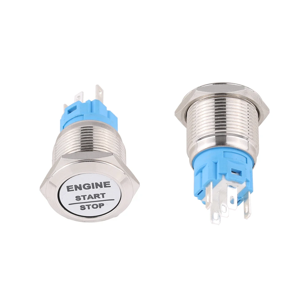 Engine Start Switch Metal Button Start Stop Switch with LED Light 19mm Waterproof Car Engine Power Switch 12V